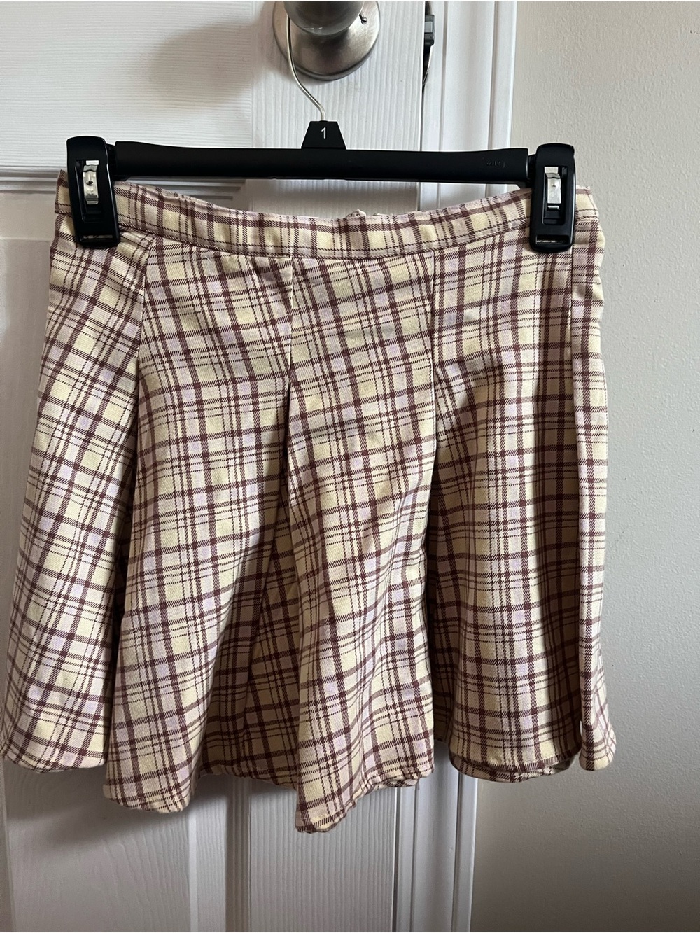 Kohl's Cream and Brown Plaid Flared Mini Skirt